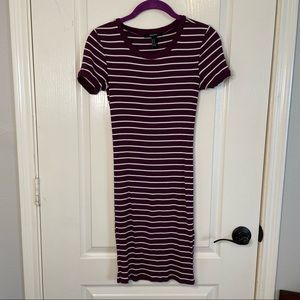 Forever 21 maroon and white ribbed striped bodycon dress